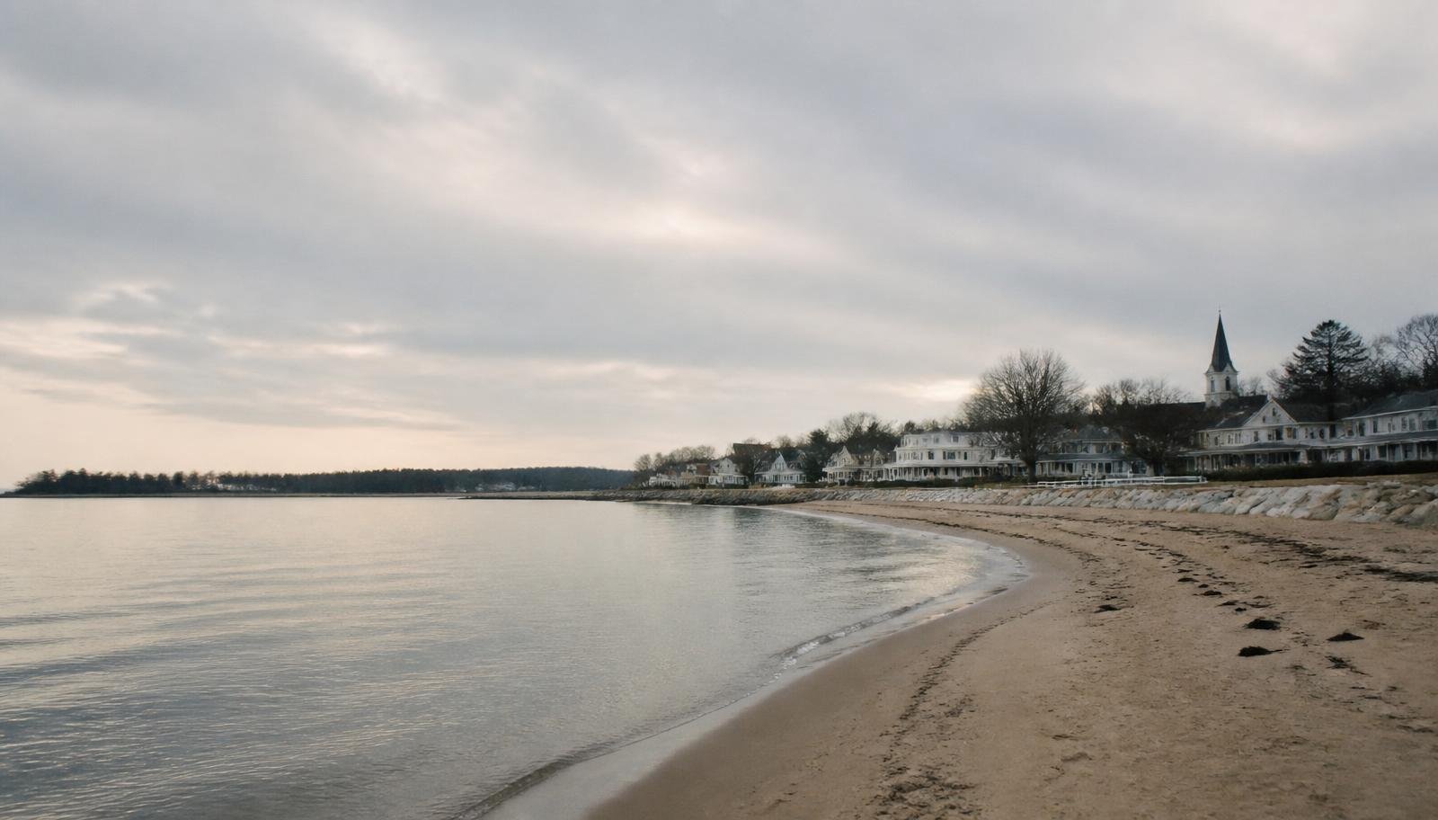 Quiet Michigan shoreline in soft overcast light